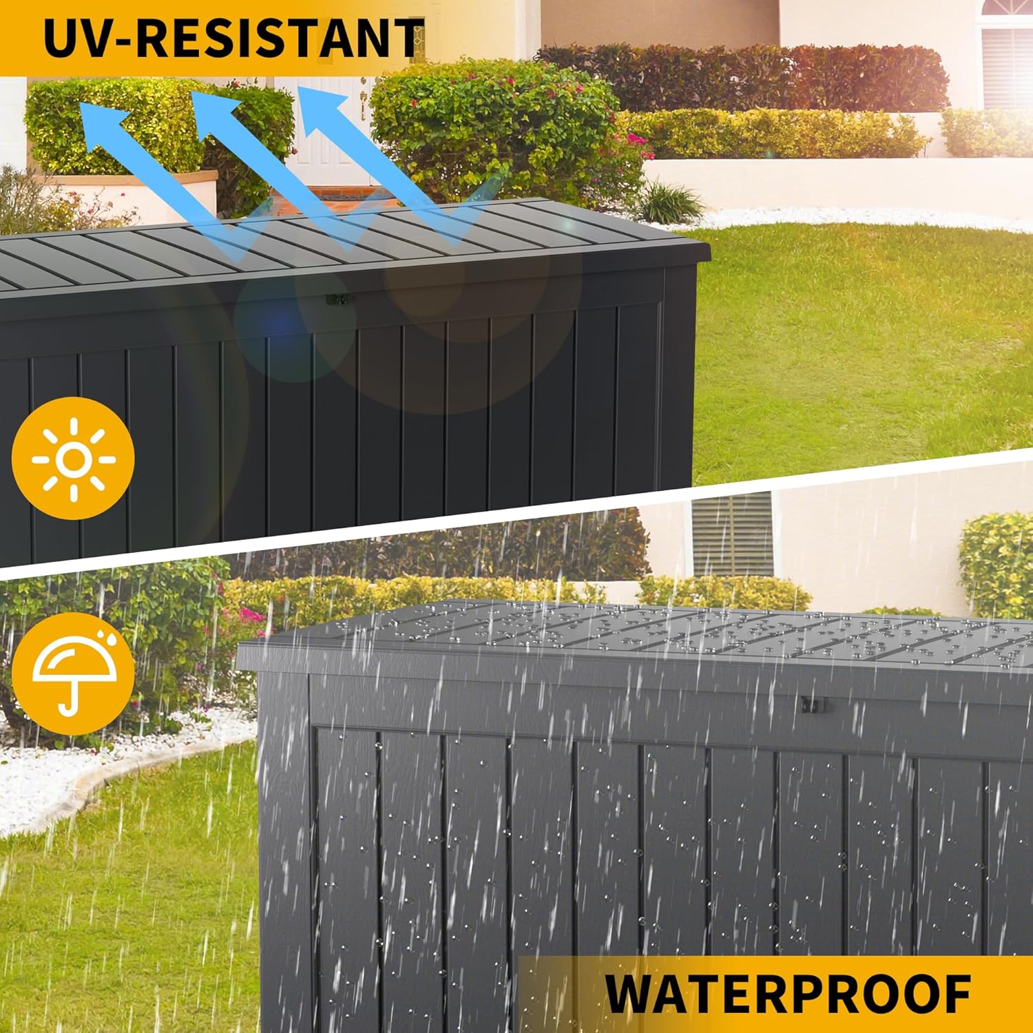 270 Gallon Outdoor Storage Box Patio Deck Box Waterproof, Resin Lockable Outside Large Storage Bin for Pool Cushion Furniture, Garden Tools UV-Resistant, Black