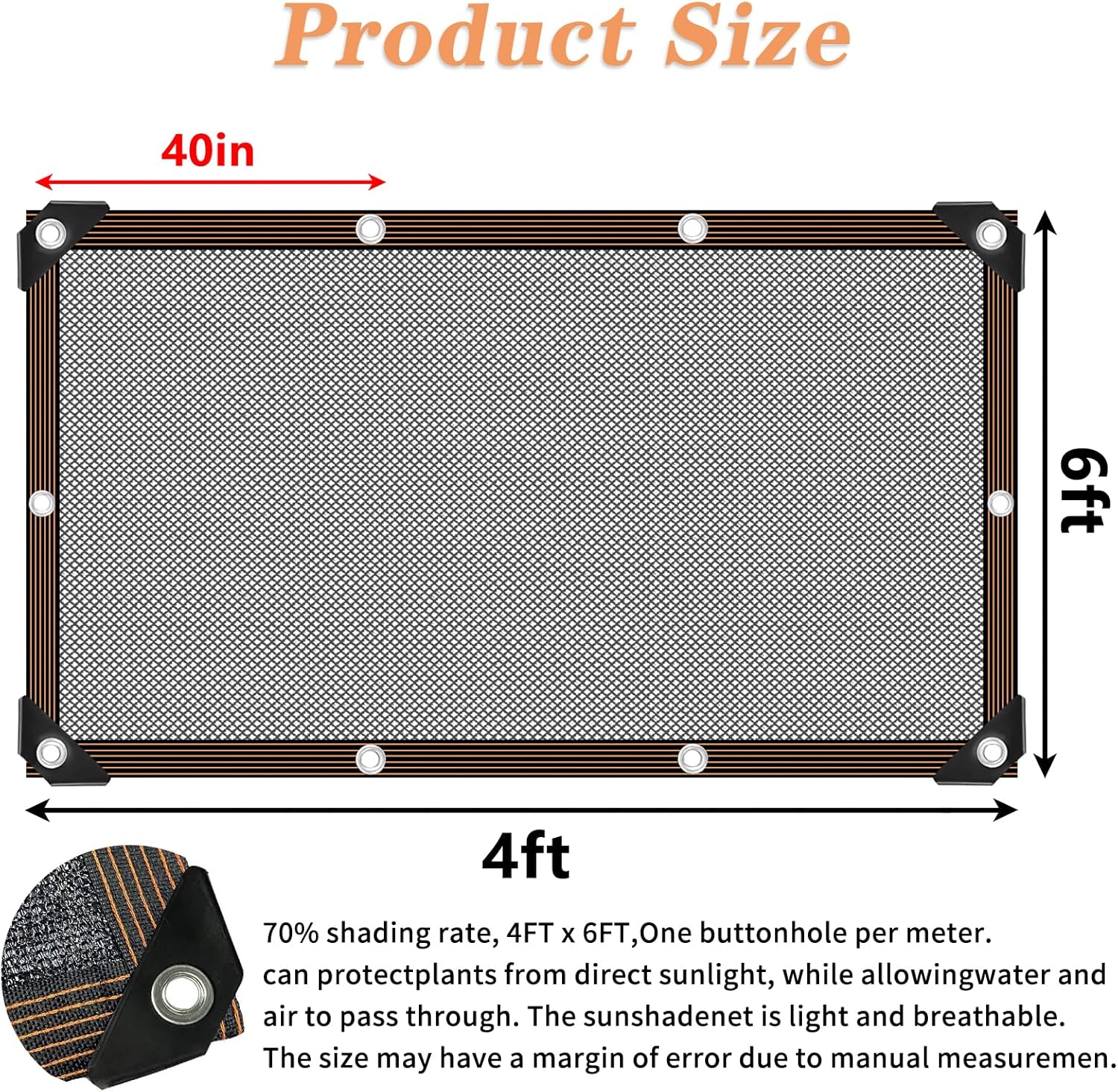 QLOFEI Shade Cloth for Garden, 60-70% Sun Screens for Patio Pergola Outdoor, Easy to Hang Mesh Tarp Shade Cloth with Grommets, Shade Neting Cover for Kennel Chicken Coop Plant Shade Sail, 4x6 FT