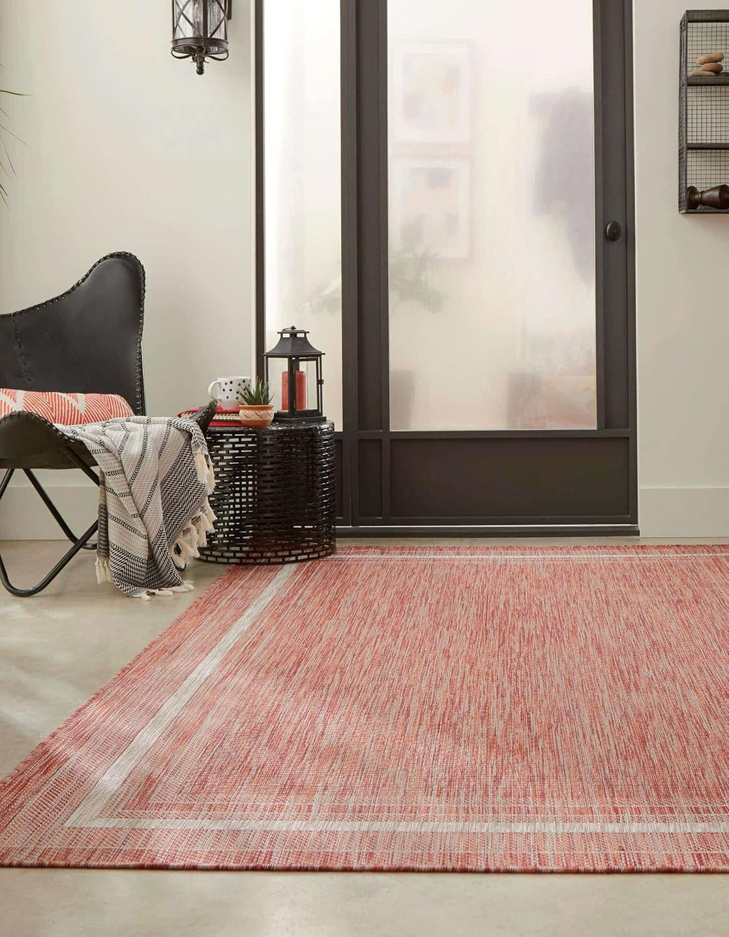 Unique Loom Outdoor Border Collection Area Rug - Soft Border (10' x 13' 1" Rectangle Rust Red/Ivory)