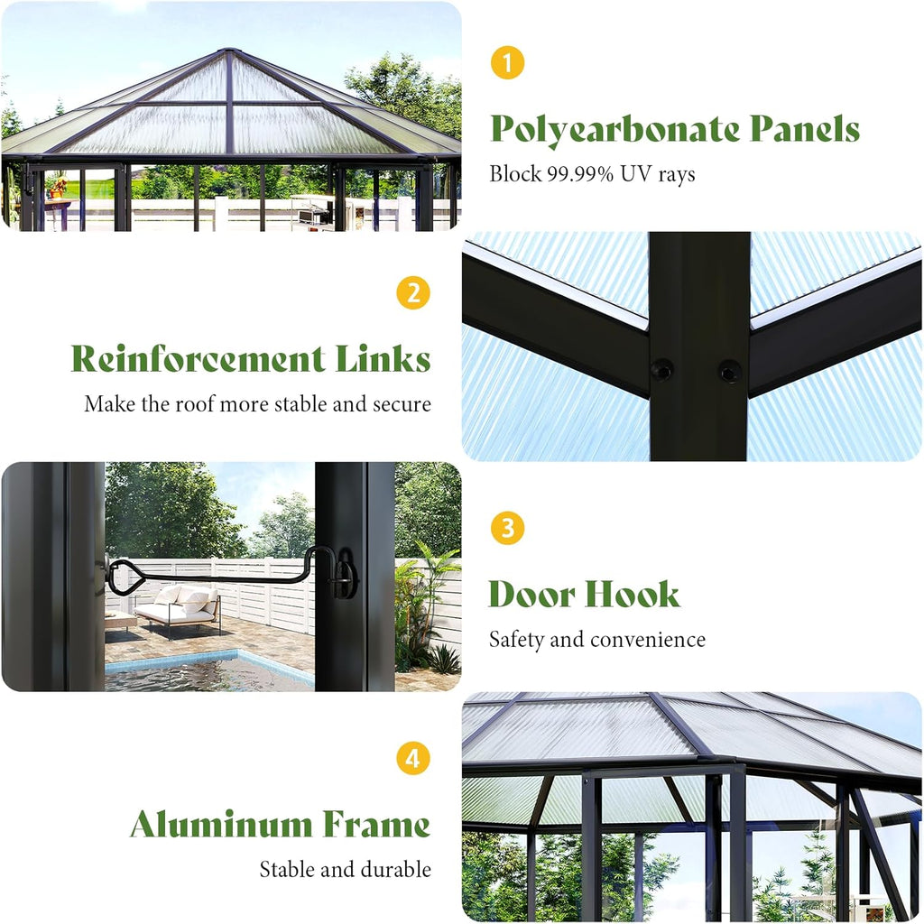 AMERLIFE 12×10×8 ft Hexagonal Outdoor Greenhouse, Aluminum Frame with Quick‑Connectors, 2 Swing Doors, 2 Vents – Walk‑in Garden Structure