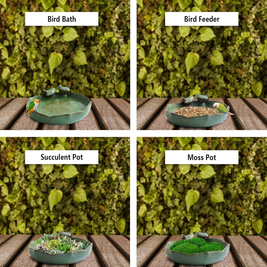 Ceramic Heavy Duty Ground Wild Bird Bath Bowl or Feeder for Outdoor Garden, Bowl Only (Beige)