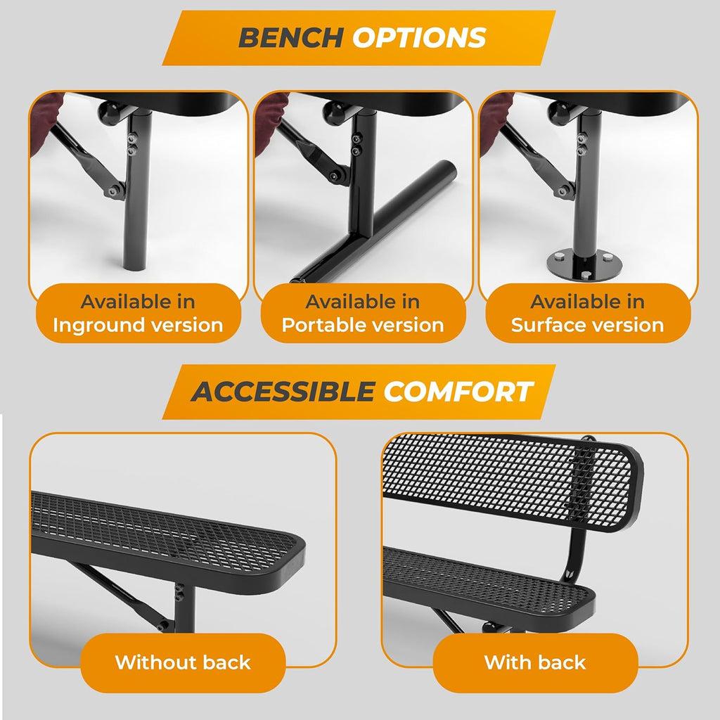 Heavy-Duty Outdoor Metal Bench, Thermoplastic-Coated, Surface, Weatherproof, Commercial-Grade for Parks, Gardens, Patios, Stores & More (8 Ft - Surface, Blue)