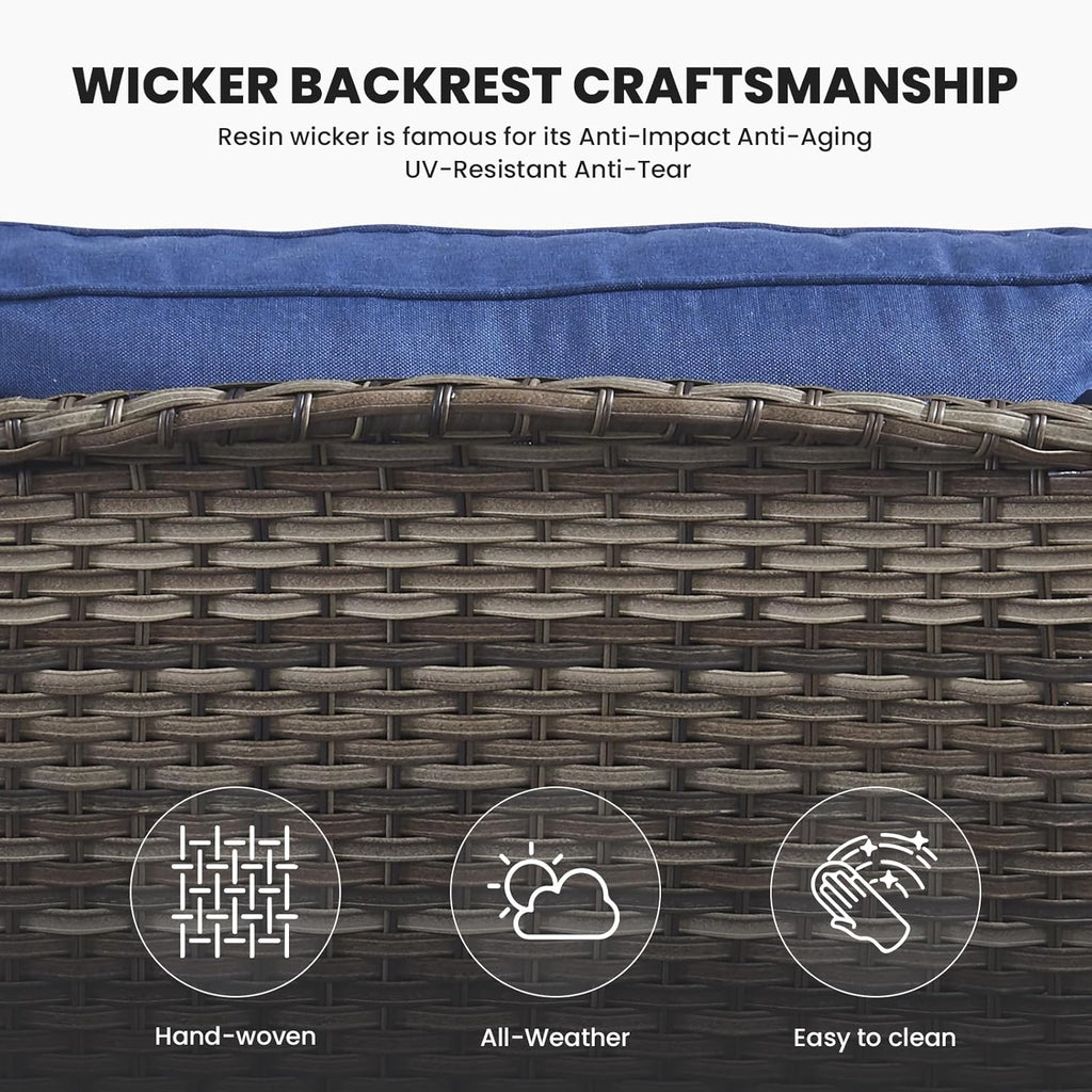 Outdoor Furniture 3-Seater Rattan Sofa Patio Wicker Sofa Couch Furniture Set with Washable Cushions