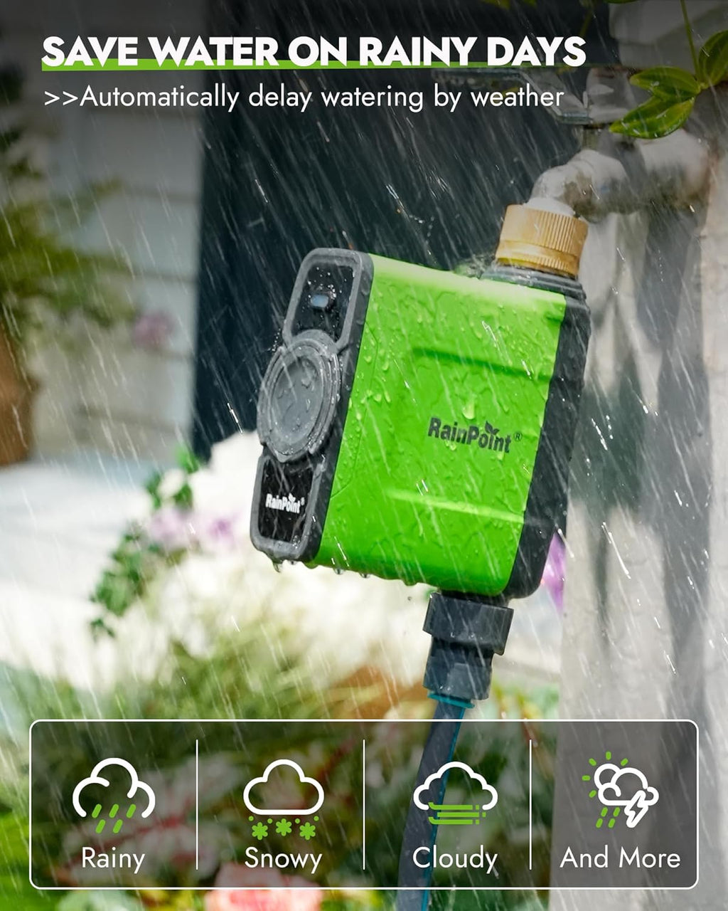 RAINPOINT WiFi Water Timer for Garden Hose, Brass Inlet WiFi Sprinkler Controller, Smart Hose Timer Valve, Automatic Drip Irrigation System/Rain Delay for Garden/Lawn/Yard (No Gateway)