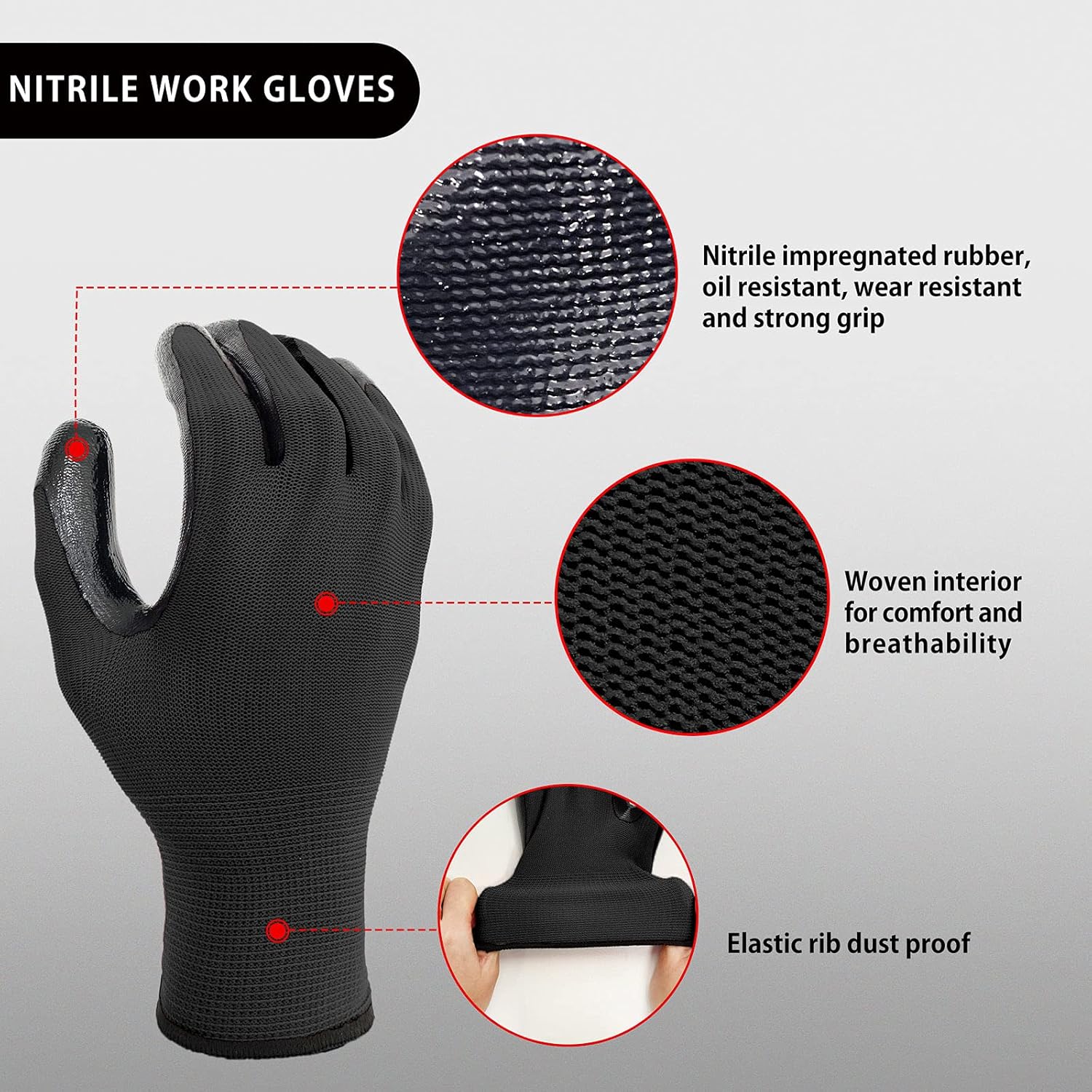 Evridwear Work Gloves with Grip Rubber Coated for Men Women Warehouse Mechanic,12 Pairs Bulk