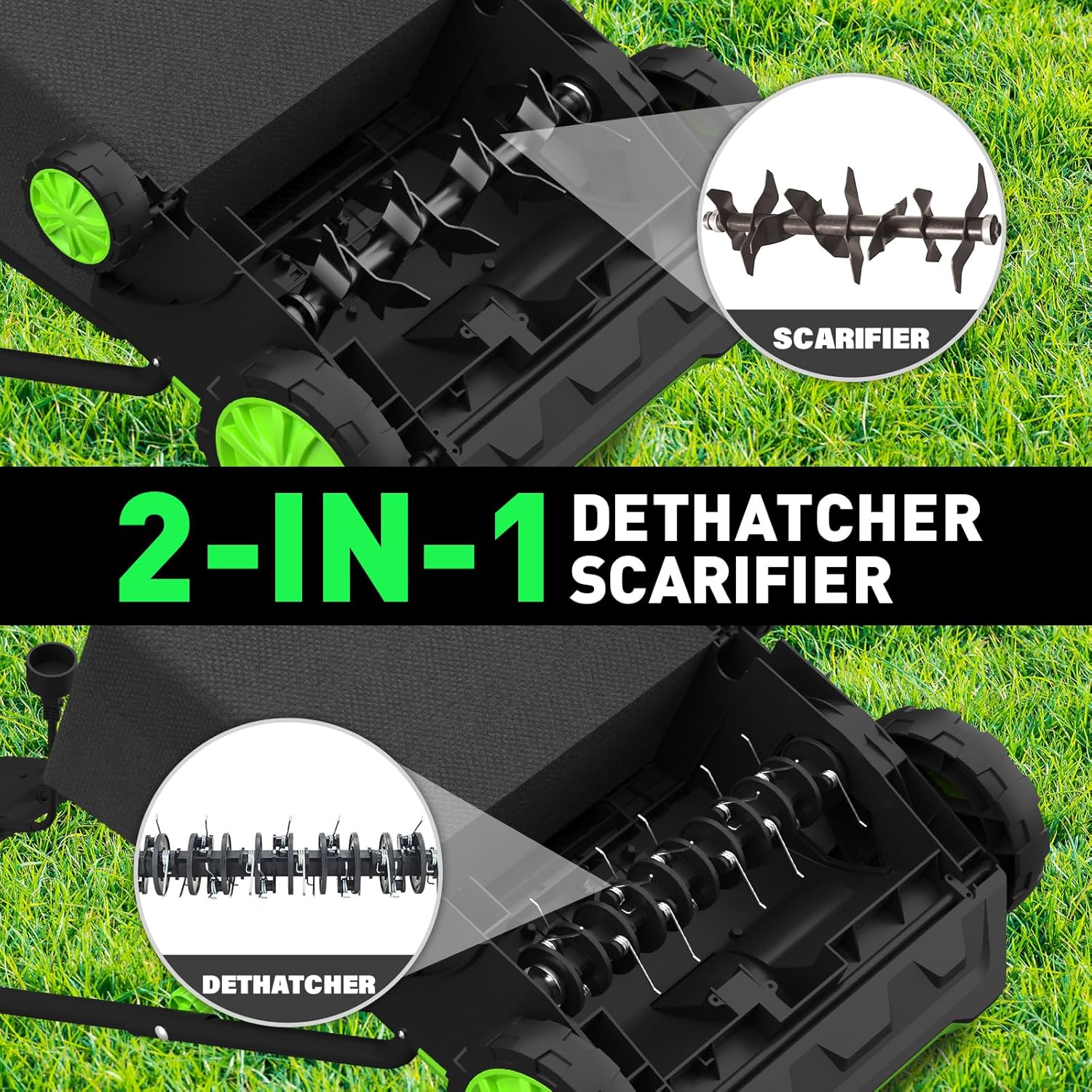 SOYUS Electric Dethatcher and Scarifier with 30L Collection Bag, 13-Inch 12 Amp 2-in-1 Corded Lawn Dethatcher with 4-Postion Depth Adjustment, Quick-Fold, Increases Lawn Health