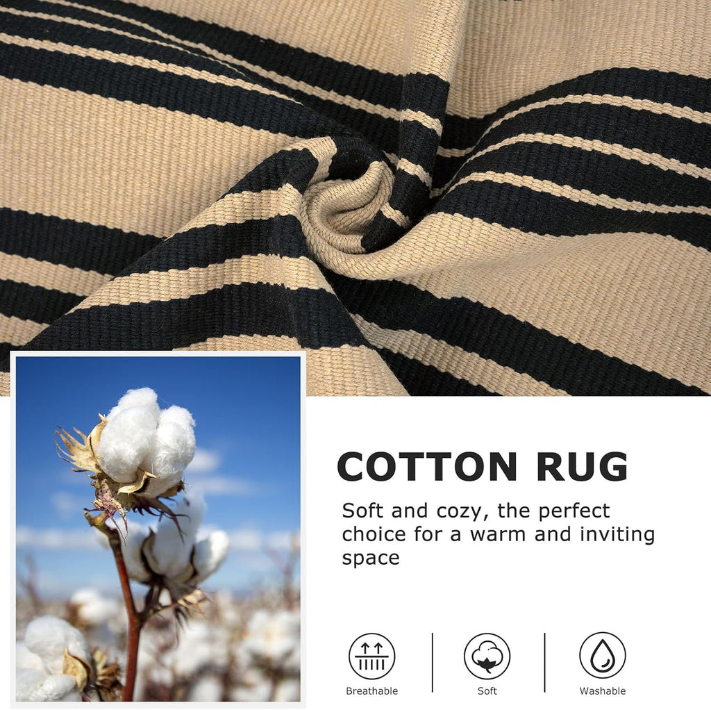 IOHOUZE Black and Tan Striped Rug 4'x6' Front Door Rugs Outdoor, Washable Area Rug for Double Front Porch, Large Patio Rug Outdoor Indoor, Doormat for Entryway Porch Entrance