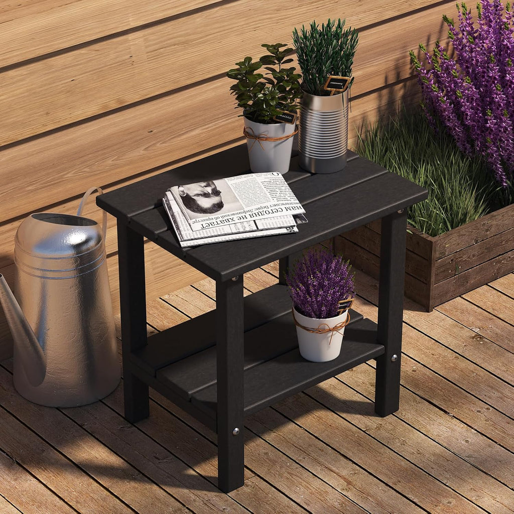 Double Adirondack Outdoor Side Table, Weather-Resistant Patio End Table for Backyard, Pool & Porch, Durable & Stylish Patio Side Table, Black