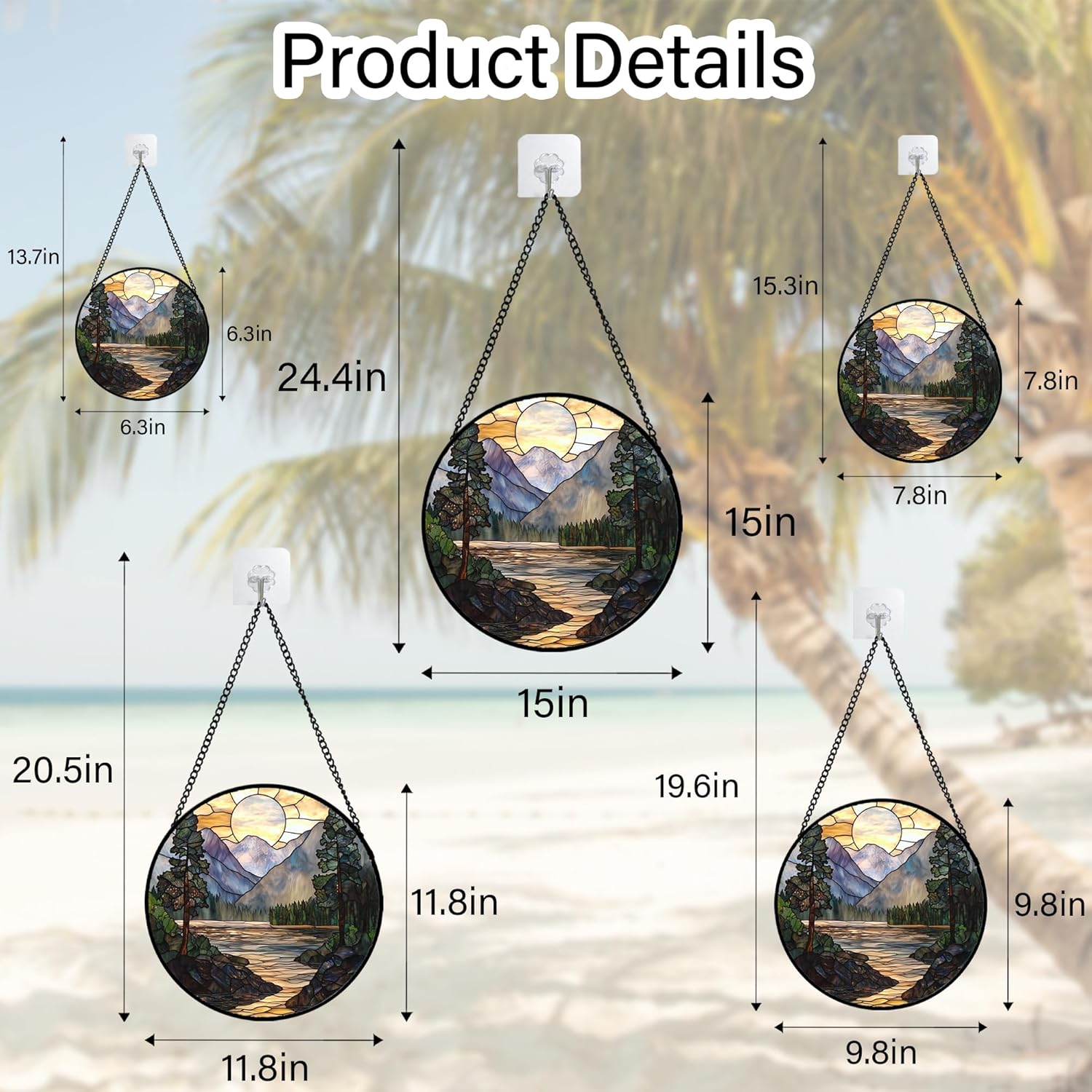 Stained Glass Window Hanging, Sunset Mountains Lake Tree Sun Catcher for Window Home Decor Landscape Suncatcher Mother's Day Birthday Gifts for Women Men Mom and Nana 7.8 in