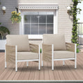 Aluminum Outdoor Sofa Armchair, HDPE Rope Patio Couch with Washable Thick Cushion, All-Weather Outdoor Patio Chairs Set of 2 for Balcony, Yard, Silver Frame, Beige