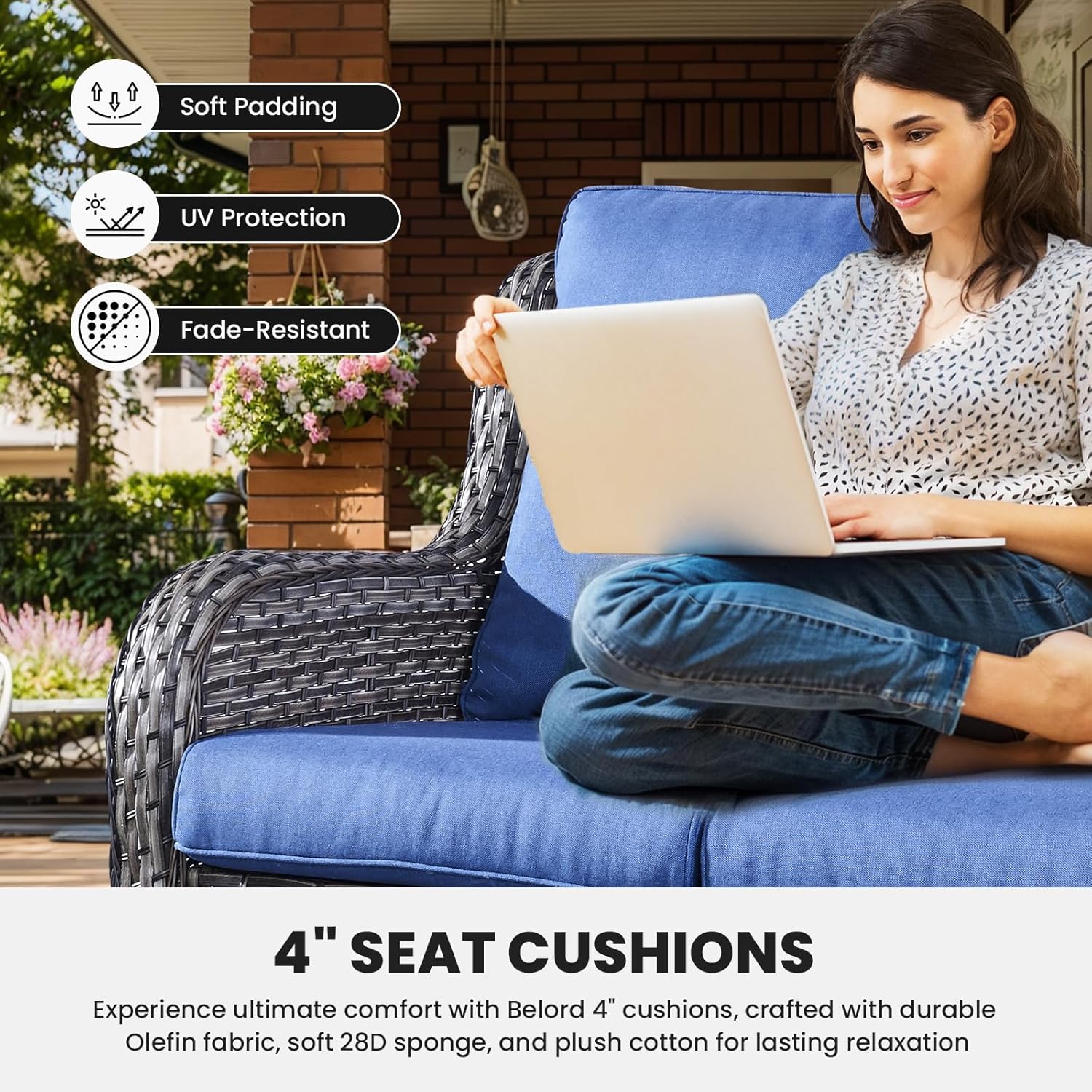 Outdoor Furniture 3-Seater Rattan Sofa Patio Wicker Sofa Couch Furniture Set with Washable Cushions