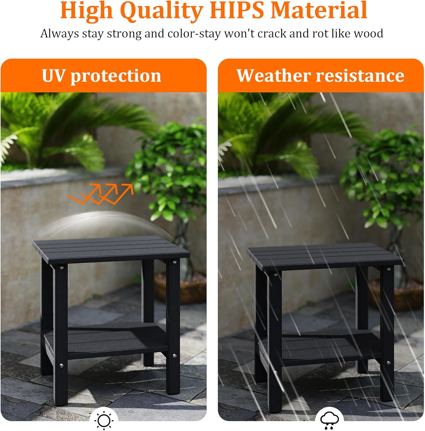Weather Resistant Outdoor Side Tables Set of 2, Adirondack HDPE Small Outdoor Table, 2-Tier Small Patio Tables for Outside or Indoor,Gray