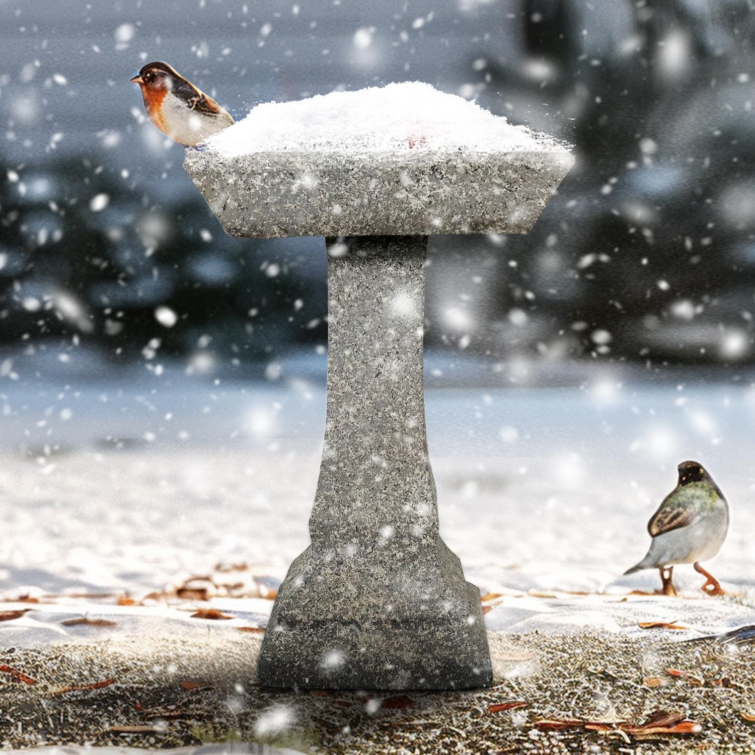 SKYFIRE Freestanding Birdbaths Outdoor - 15”Dia.X 22.8”Tall Concrete Standing Garden Bird Bath Feeder Bowl with Pedestal, Modern Outdoor Birdbath for Patio, Yard, Lawn Decor and Bird Bathing&Feeding