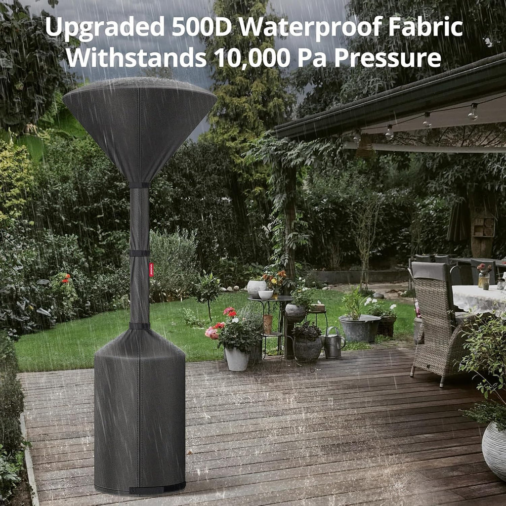 QH.HOME Winter Patio Heater Covers, [2025 Upgraded Tear-Resistant Fabric] Waterproof with Robust Zipper ,Height fit 87"-92",Dustproof/Wind/Sunlight/Snow-Resistant, Black