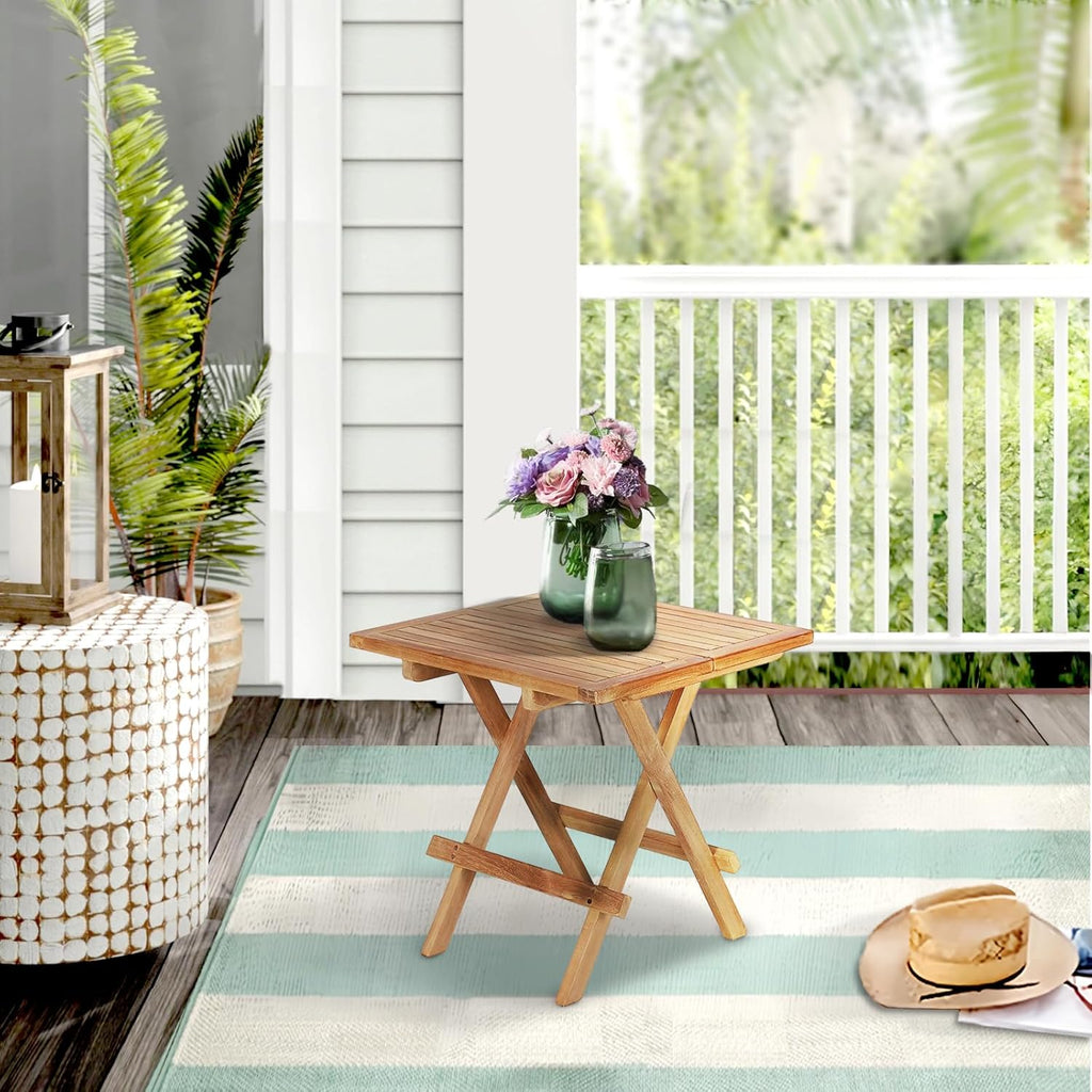 Outdoor Side Table,Patio End Table, Small Round Side Table, for Balcony Porch Poolside(Square Table Centre Folding)