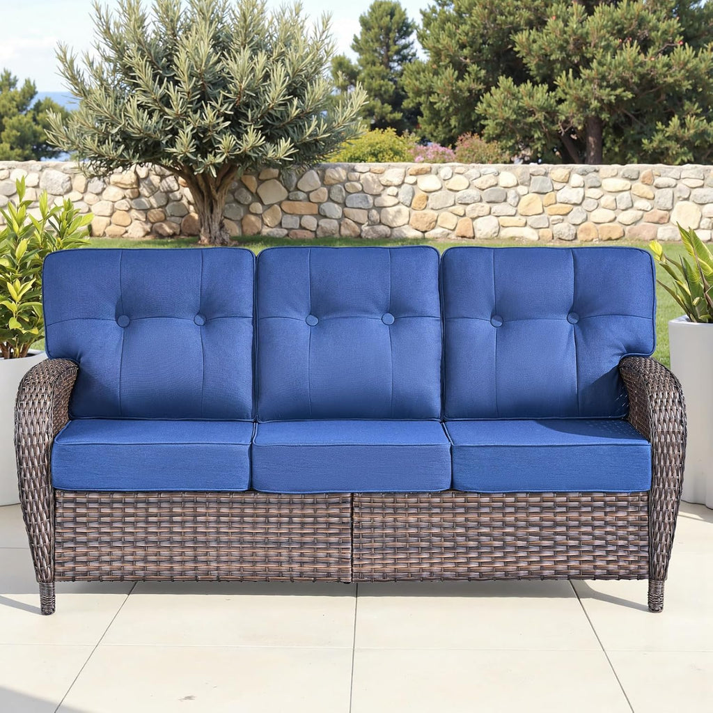 9-Piece Rotating Balcony Chair Set with 31-inch T-Shaped Wide backrest - Rattan Outdoor Rotating Balcony Chairs, Wide backrest Comfortable Outdoor Sliding Chair - Brown | Blue