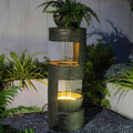 37.8" Outdoor Fountain with Waterfall & LED Lights, Freestanding Garden Water Fountain for Patio/Backyard, Resin Tiered Fountain with Pump
