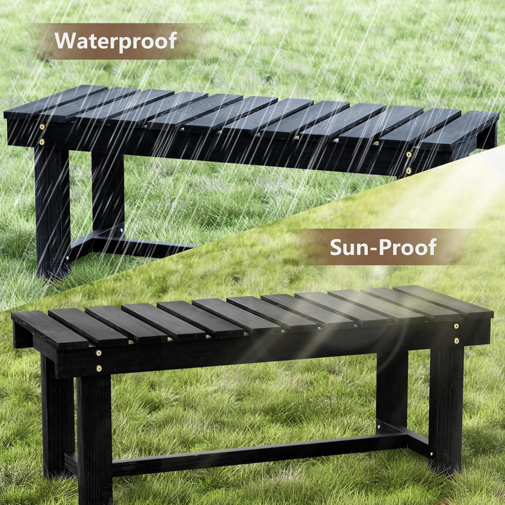 Nidouillet 35.5" Outdoor Garden Bench, Weatherproof Patio Benches 2-Person Seat Backless Wooden Porch Bench, Multifunctional Slat All Weather Bench for Garden Lawn Front Porch Park Backyard (Black)