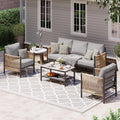 Aluminum Outdoor Patio Furniture Set, HDPE Rope 4 Piece Modern Sectional Conversation Sets with Dual-Layer Coffee Table, All Weather Patio Couch Sets with Thick Cushions, Gray Frame, Gray
