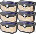 HMCITY 120 LED Outdoor Solar Lights- with Motion Sensor and 3 Lighting Modes, IP65 Waterproof Wide Solar Wall Lights Ideal for Garden Patio Yard (Front Button 6Packs, Warm White)
