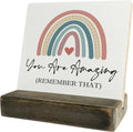 Primitive Wooden Sign, You are Amazing Remember That, Desk Plaque with Wooden Stand 4 x 4.3 inches, Rustic Home Decor, Farmhouse Sign, Inspirational Quotes Gifts for Friend Family, Cheer Up Gift A