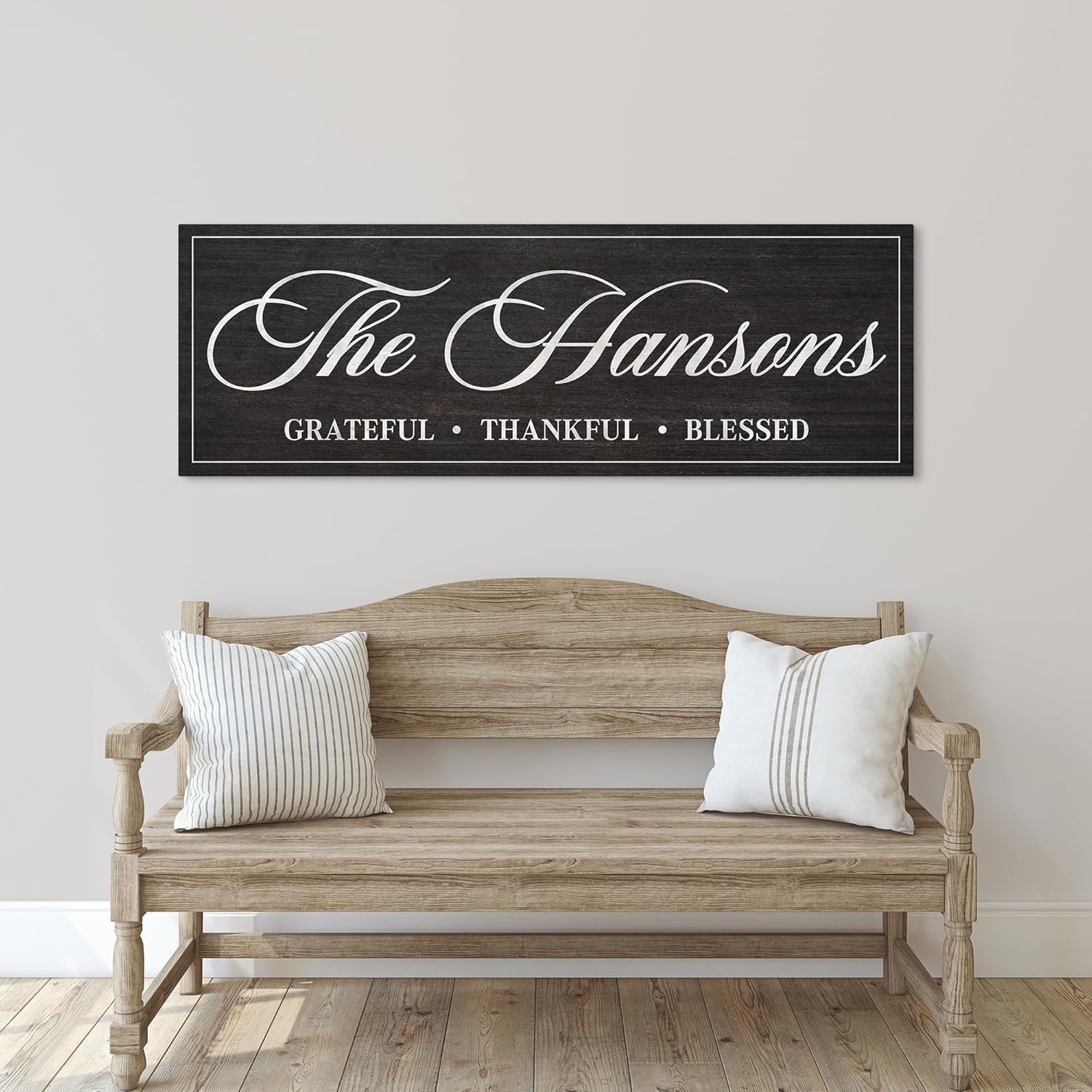 AWESOMETIK Personalized FAMILY NAME Sign Canvas THANKFUL • LOVED • HAPPY • BLESSED Custom Sign, Home Sign, Cabin Sign, Basement Sign, Home Bar Decor