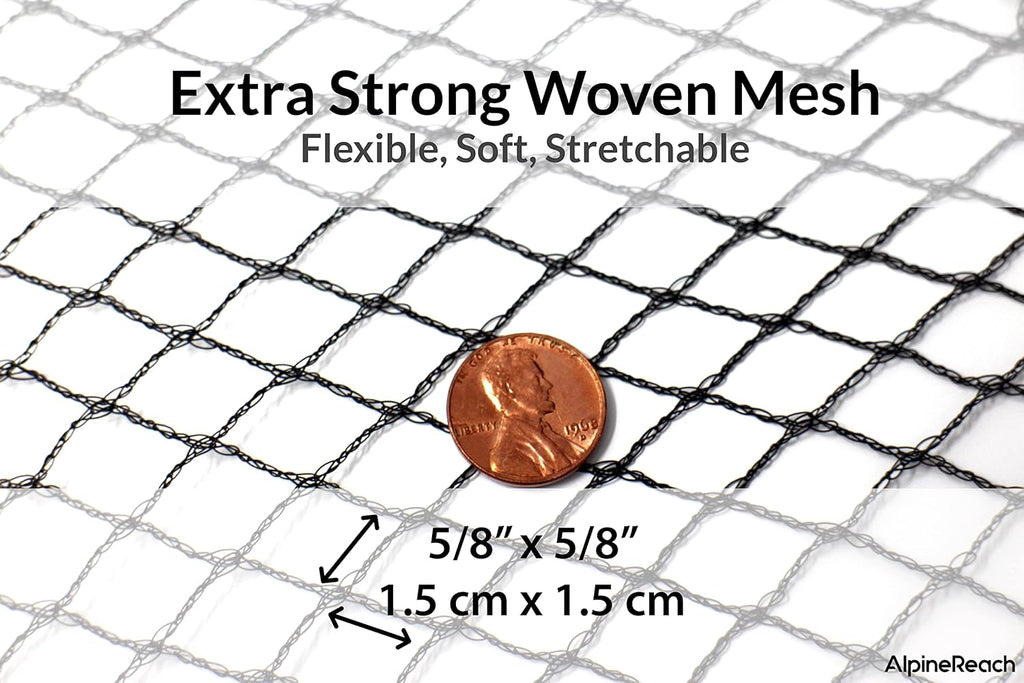 AlpineReach Garden Netting 15 x 30 ft Heavy Duty Bird Net, Deer, Plant Protection Extra Strong Woven Mesh, Reusable Kit with Zip Ties, Animal Fencing for Fruits Trees, Black