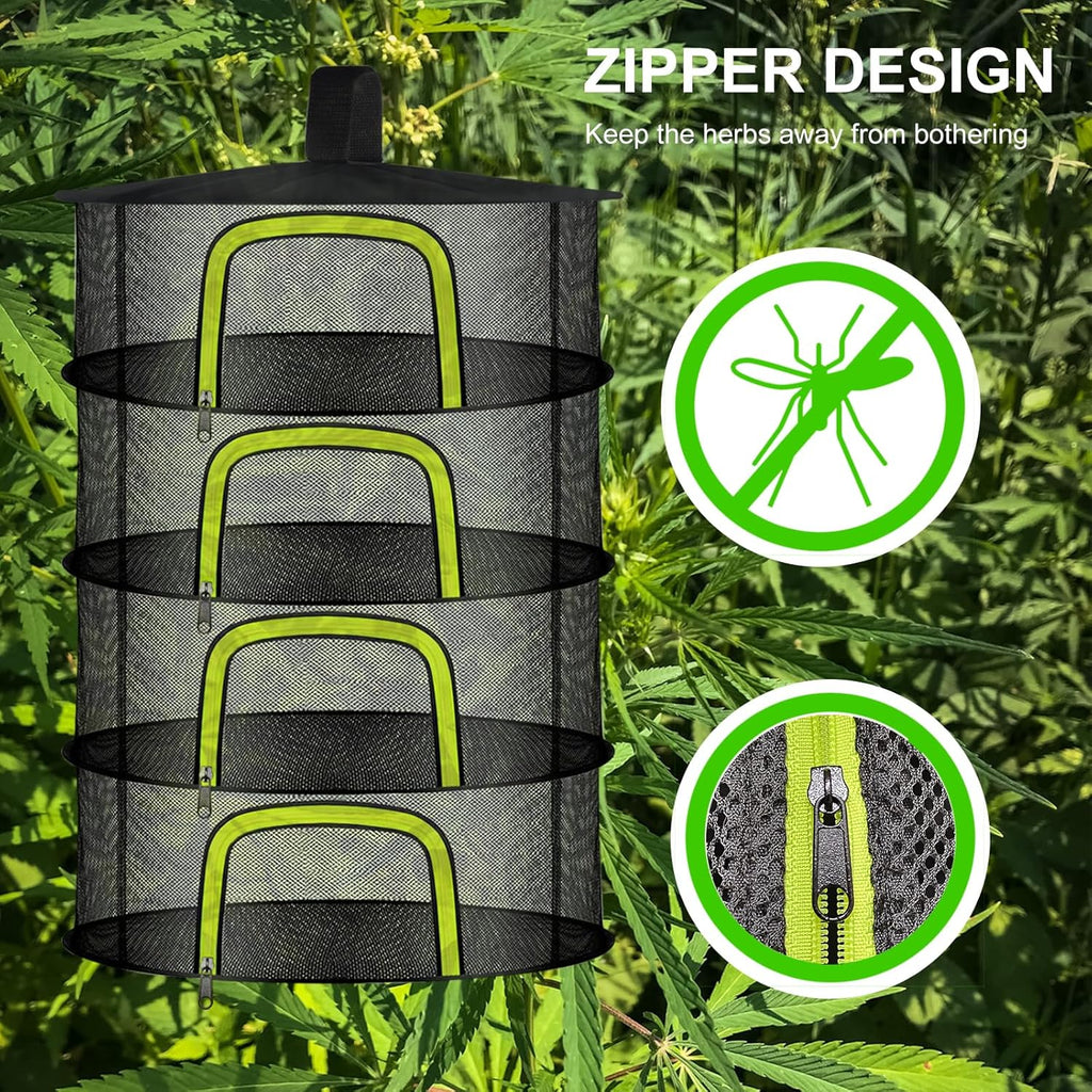 4 Layer Herb Drying Rack, Hanging Mesh Net, Foldable Plant Drying Rack With U-Shaped Zipper, Garden Trimming Shears and Hooks, For Drying Herbs Plants, Fruits, Seafood, Clothing(4 Layers-23.62'')