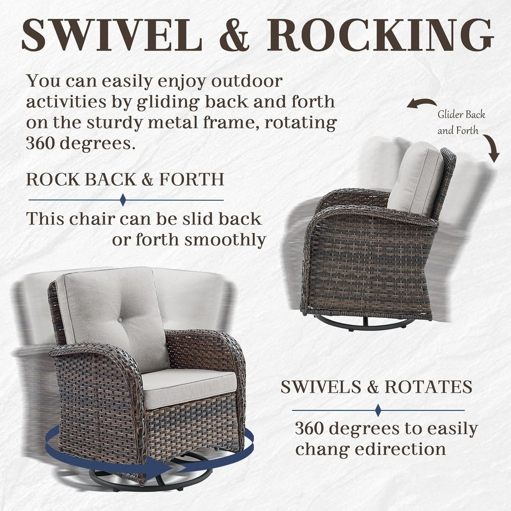 HUMMUH 5-Piece Patio Furniture Set with Fire Pit,Wicker Outdoor Swivel Rocker Chairs Patio Sofa for Backyard,Poolside,Deck