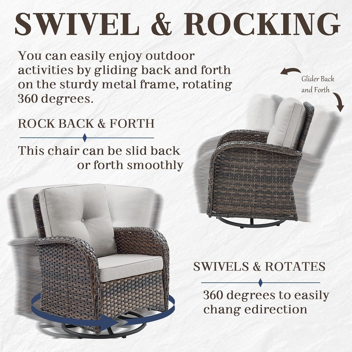 HUMMUH 5-Piece Patio Furniture Set with Fire Pit,Wicker Outdoor Swivel Rocker Chairs Patio Sofa for Backyard,Poolside,Deck