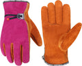 HLDD HANDLANDY Leather Work Gloves for Men & Women, Adjustable Wrist Cowhide Gardening Glove with Reinforced Palm for Driver