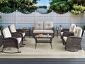 HUMMUH Patio Furniture 7-Piece PE Wicker Outdoor Conversation Set,All-Weather Swivel and Rocking Chairs,Glider Loveseat,Coffee Tables for Backyard,Poolside,Deck