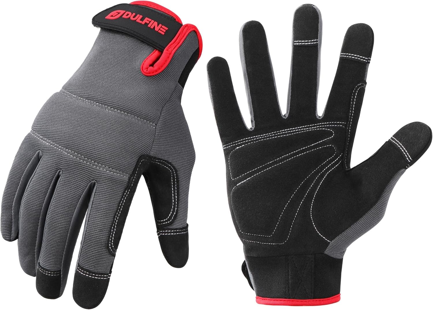 DULFINE Flex Grip Mechanic Work Gloves for Men,Black and Red Utility Safety Working Gloves Touch Screen,Excellent Grip,Ideal for Working on Cars and Outdoor Jobs(Large)