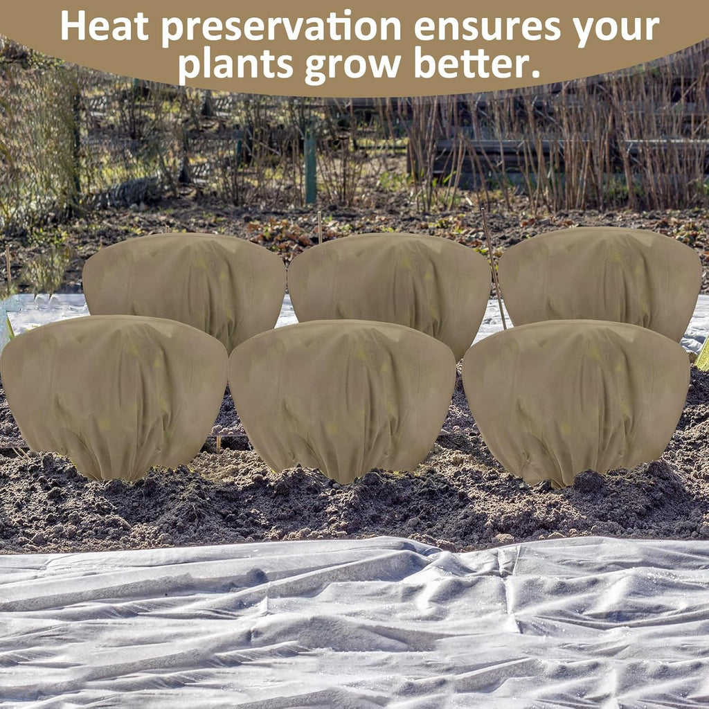 6 Pcs Winter Plant Covers Freeze Protection 39.4x23.6 Inch Horizontal Shrub Tree Rose Plant Protection Bags Frost Blanket with Drawstring for Fall Winter Outdoor Garden Planting (Brown)