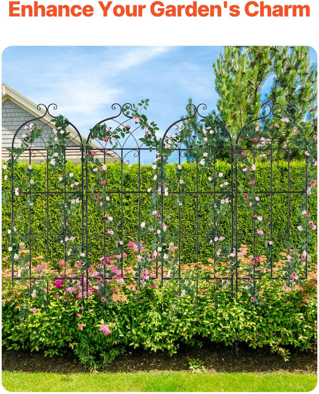 VEVOR 71 x 20 in, 4 Packs Rustproof Metal Garden Flower Trellis, Outdoor Climbing Rose & Cucumber Support, Decorative Clematis Trellis for Courtyards & Lawns