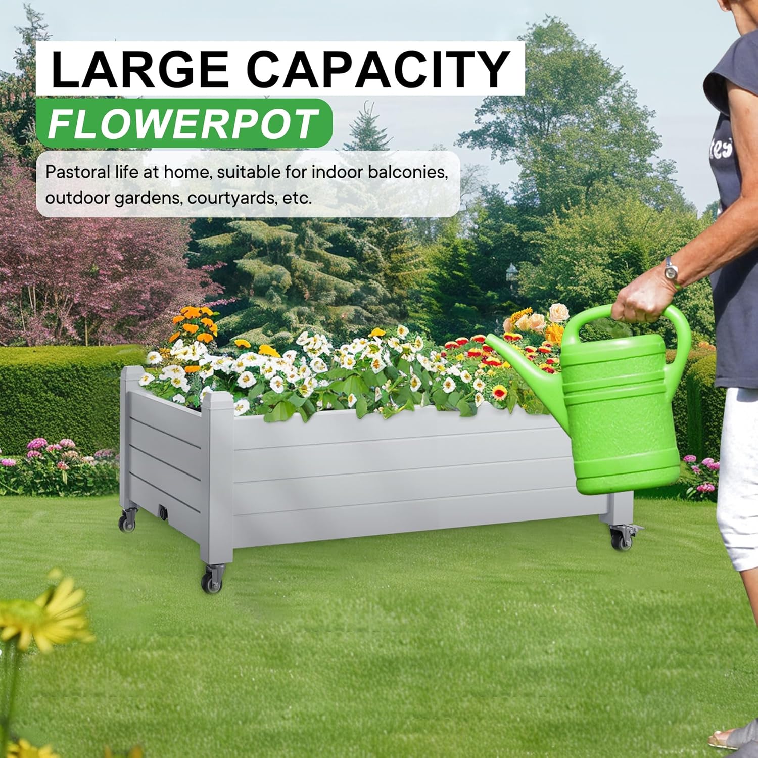 Elevated Raised Garden Bed with Legs,Outdoor Large Resin Patio Planter Box Stand Divisible with Drain Plug,Water Monitor for Plants Vegetables Flowers Fruits(Ashen)