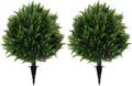 Sunnyglade Set of 2 Artificial Cedar Topiary Ball Trees, Faux Cedar Shrub Bushes with Ground Spike 25.5", UV Resistant Fake Cedar Plants for Indoor, Garden, Yard, Porch, Patio Decor (Green)