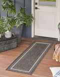Unique Loom Outdoor Border Collection Area Rug - Soft Border (2' x 8' Runner, Black/ Ivory)