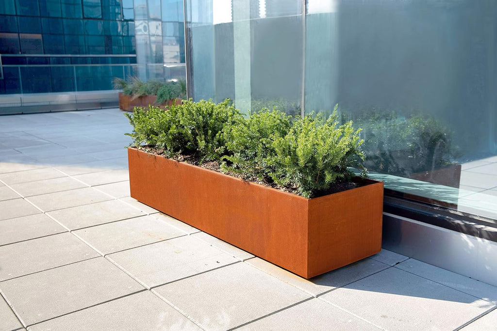 Large Rectangular Planters for Outdoor Plants | 48x24x36 Extra Large Corten Steel Planter Box for Patio & Garden | Heavy Duty Metal Planter for Privacy Screen