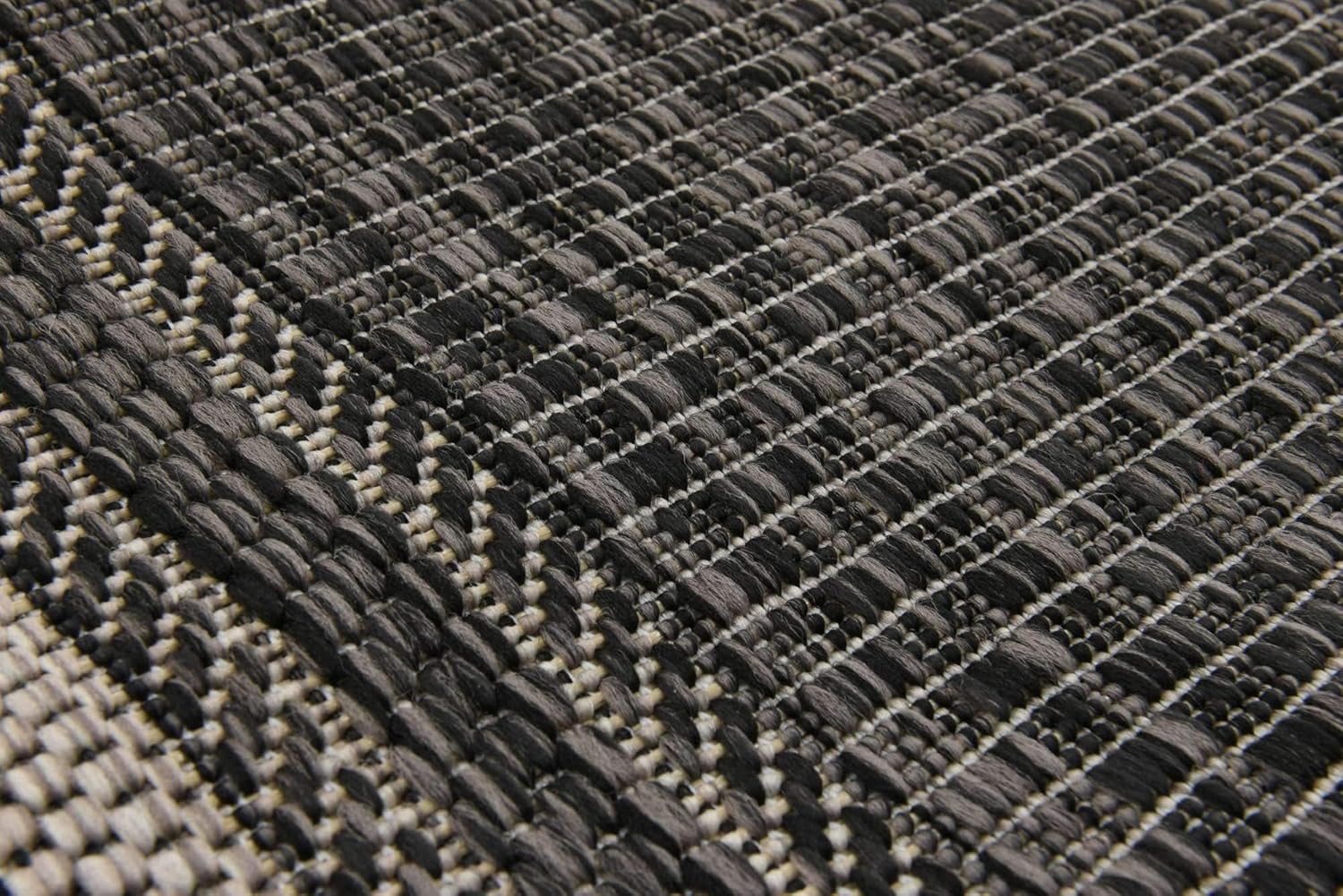 Unique Loom Outdoor Border Collection Area Rug - Soft Border (2' x 6' 1" Runner, Black/ Ivory)