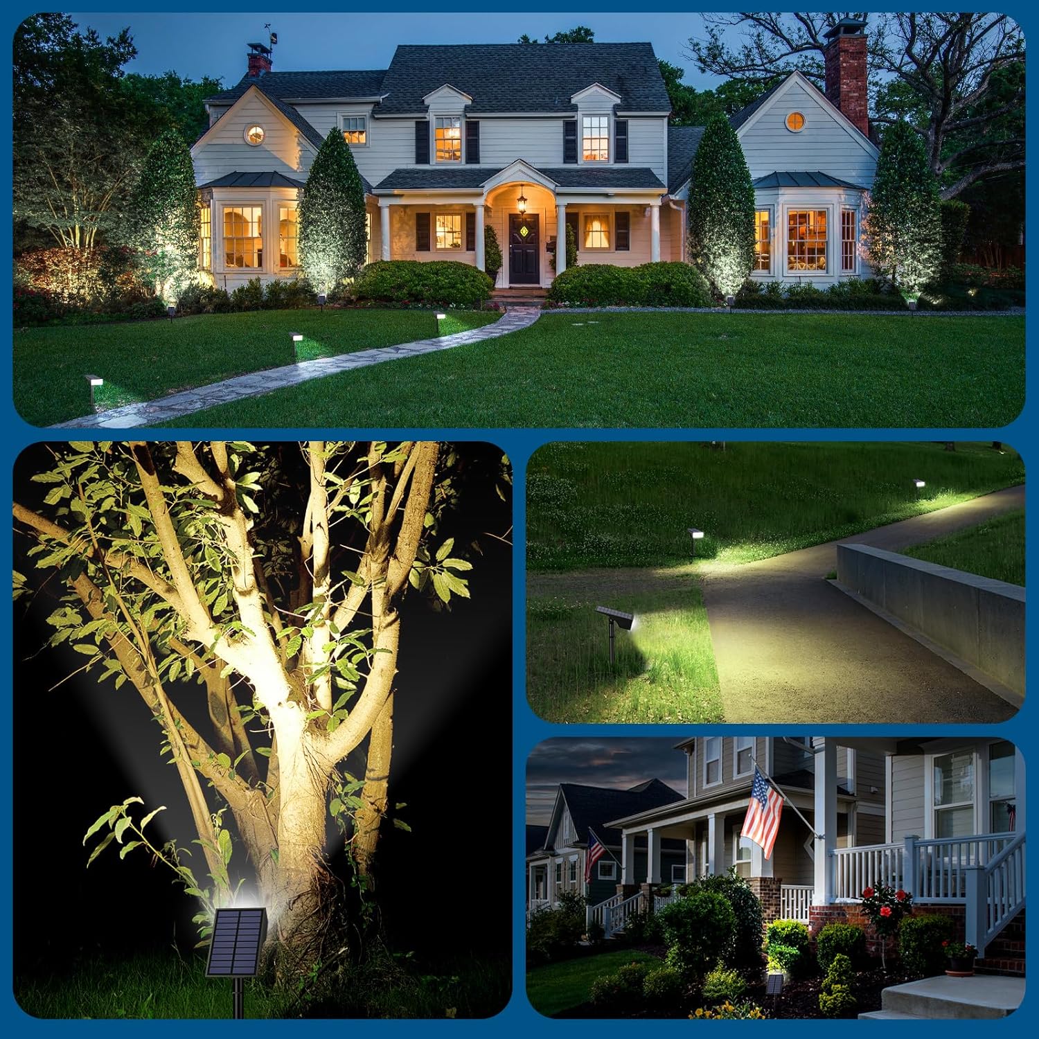 Solar Lights Outdoor Waterproof, Solar Spot Lights- 2 Pack/4 Mode LED Spotlights 2-in-1 Auto On/Off Powered Landscape Lighting for Outside Yard Wall Garden Path Driveway, Cool White