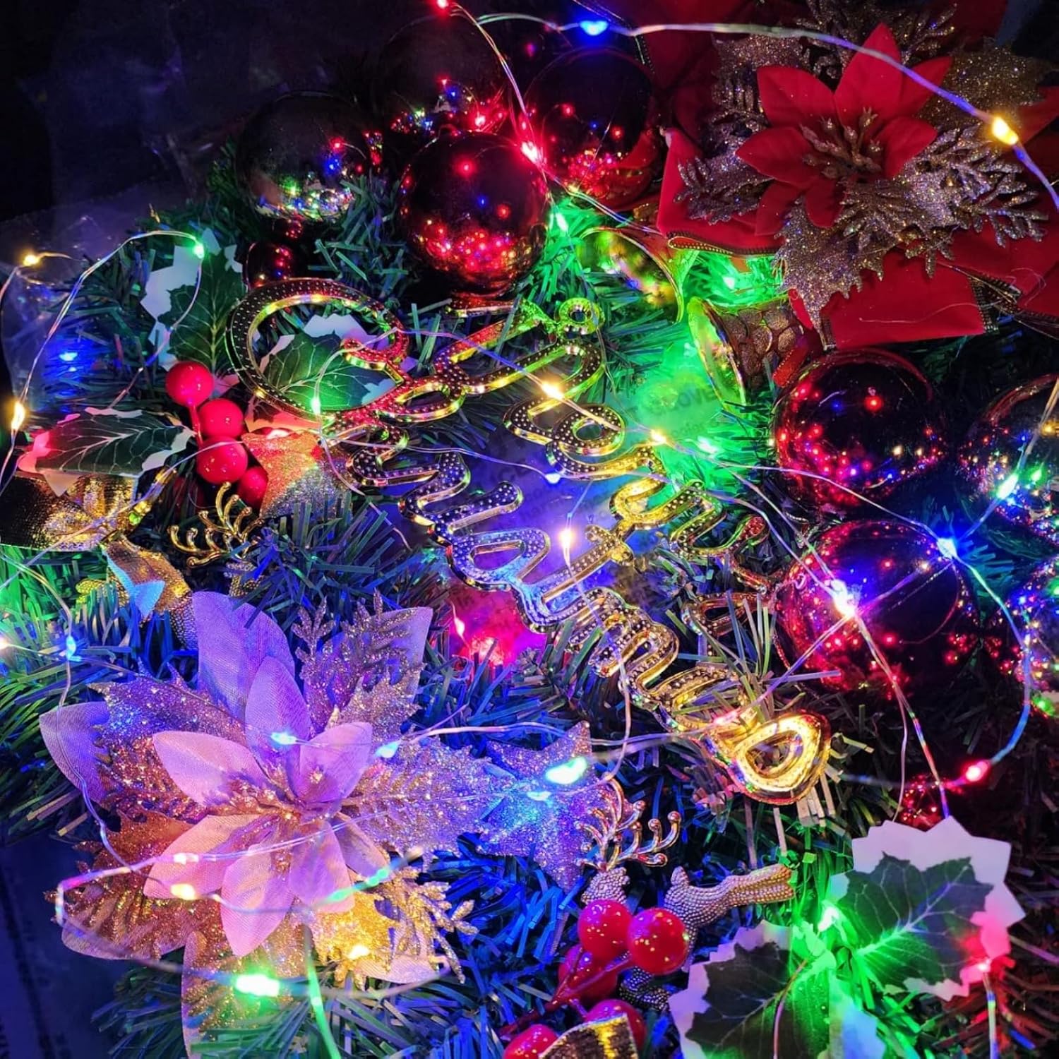 QITONG 4 Pack Multicolor Solar Fairy Lights Outdoor Waterproof, Each 33ft 100 LED Christmas String Lights, 8 Modes Silver Wire Mini Twinkle Lights