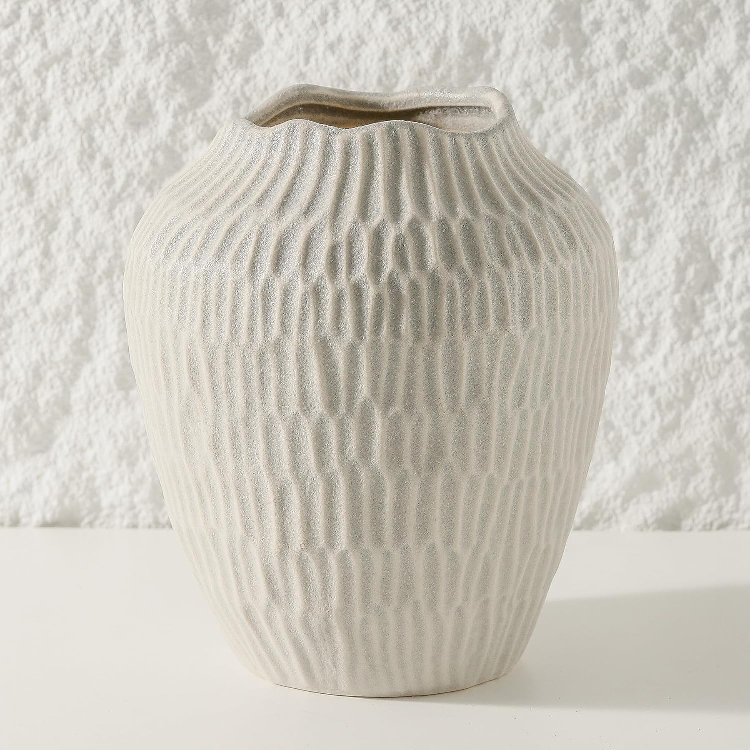 Ceramic Vase for Home Decor,7.8 Inch Flower Vase，Decorative Grey Vases for Pampas Grass，Modern Art Texture for Home Entryway Living Room Dining Table Farmhouse Office Decor-Grey.