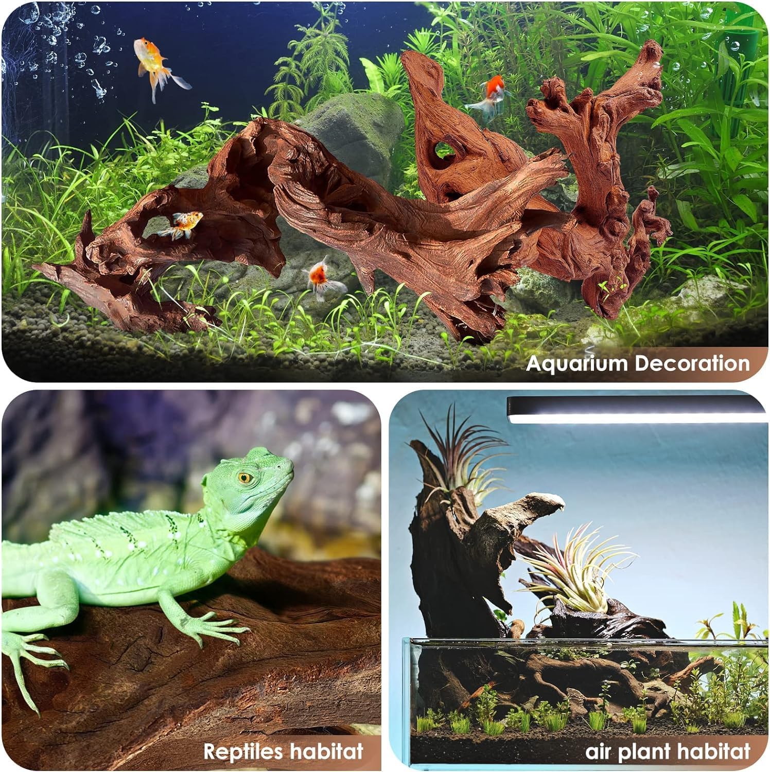 Natural Large Aquarium Driftwood for Fish Tanks & Reptile Terrariums – 100% Safe Fish Tank Decorations, Unique Twisted Branches 1-Piece 13-17 Inch Low Tannin, Easy to Sink