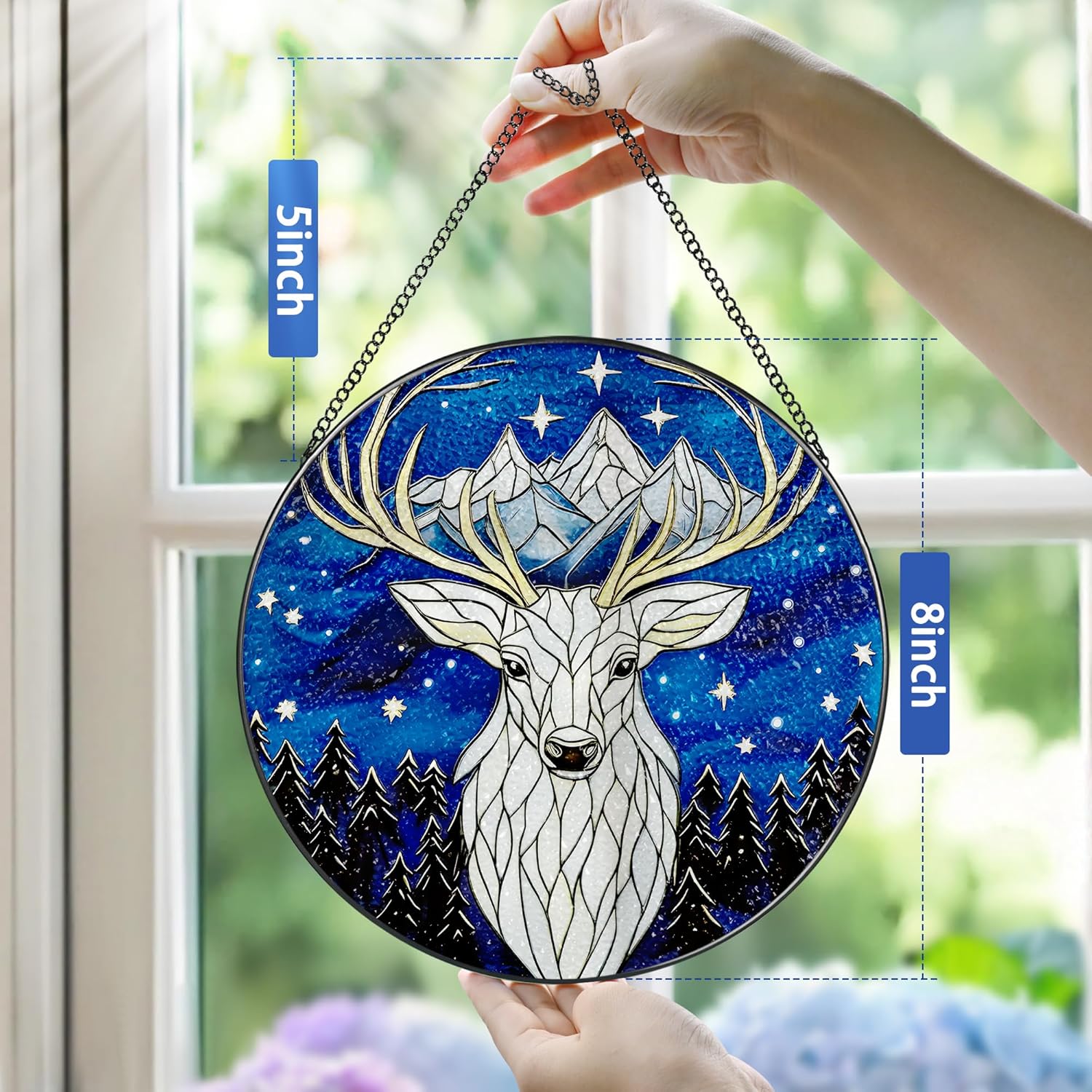 Stained Glass Window Hanging, Pauyadu 8 Inch Night Court Stained Glass Suncatcher, Sun Catchers Indoor Window, Home Decor for Windows, Nature Lover Gifts, Gifts for Women, Mom, Friend, Lover