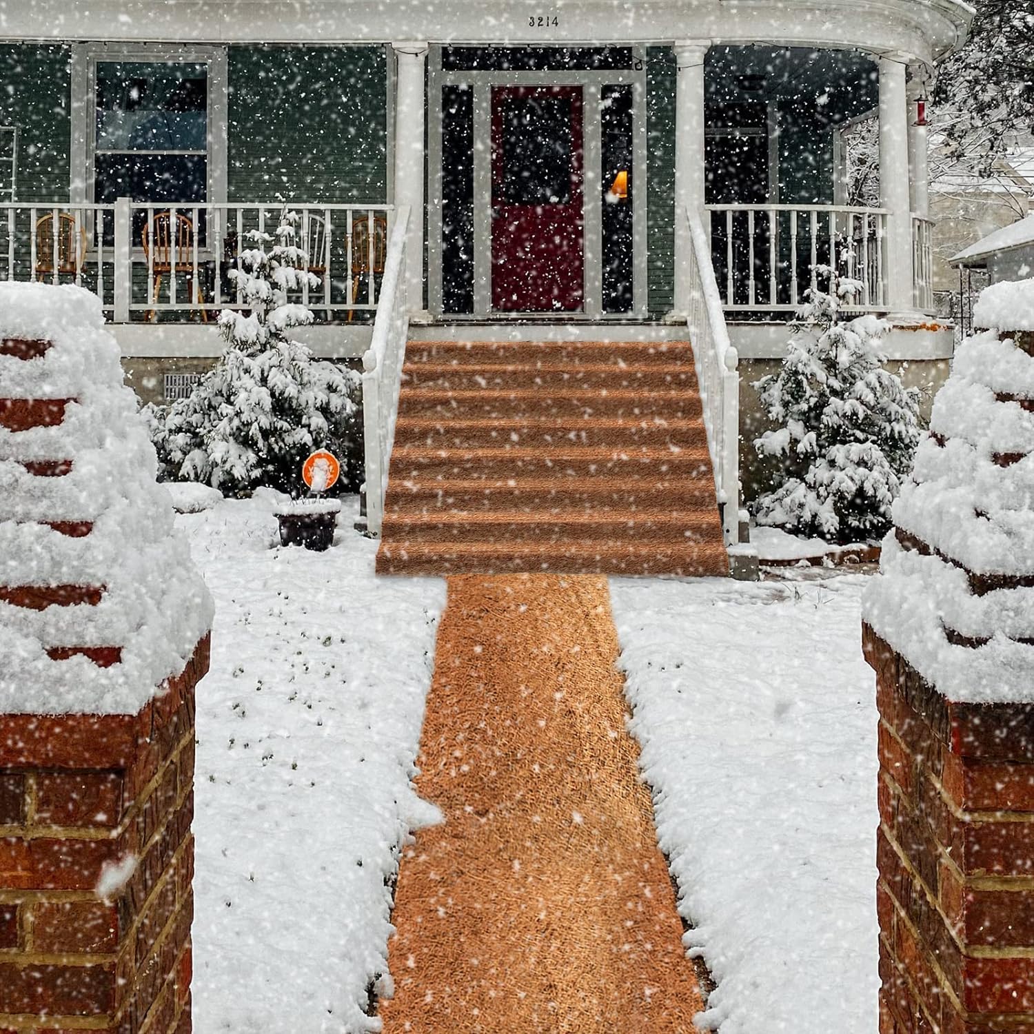 Thickend No Slip Ice and Snow Carpet-16 x 118 inch Natural Coconut Fiber Mat Walking Safety, Winter Walkway Carpet Runner for Front Door Hallway Stairs, Outdoor Patio Porch Garden