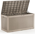 100 Gallon Waterproof Outdoor Storage Box,Resin Deck Box,Lockable Outside Storage Box Container for Patio Furniure,Garden,Pool Tools (100 Gallon,Grey pattern)
