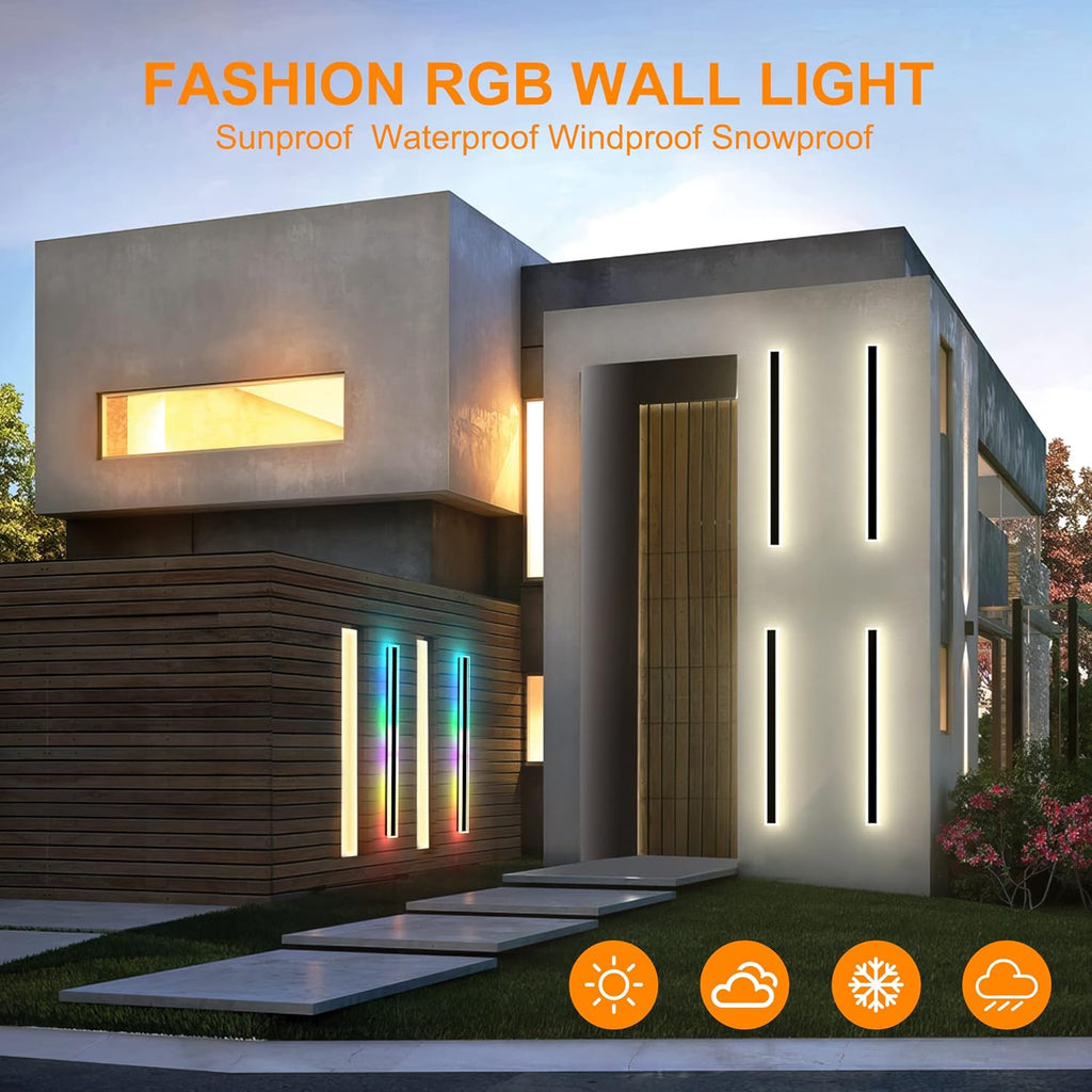 Modern Outdoor Wall Lights, 2 Pack Long Wall Sconce, Lighting Fixtures Long Wall Light 24w Waterproof Ip65 Black Exterior Sconce Led Linear Light for Garage, Patio (2pack-black, 40inch)