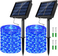 2 Pack Solar Powered Fairy String Lights Outdoor Waterproof 8 Modes Twinkle Christmas Decorations Lights, Each 33ft-100LED, 40ft-120LED, 66ft-200LED, 80ft-240LED, (Blue, 66)