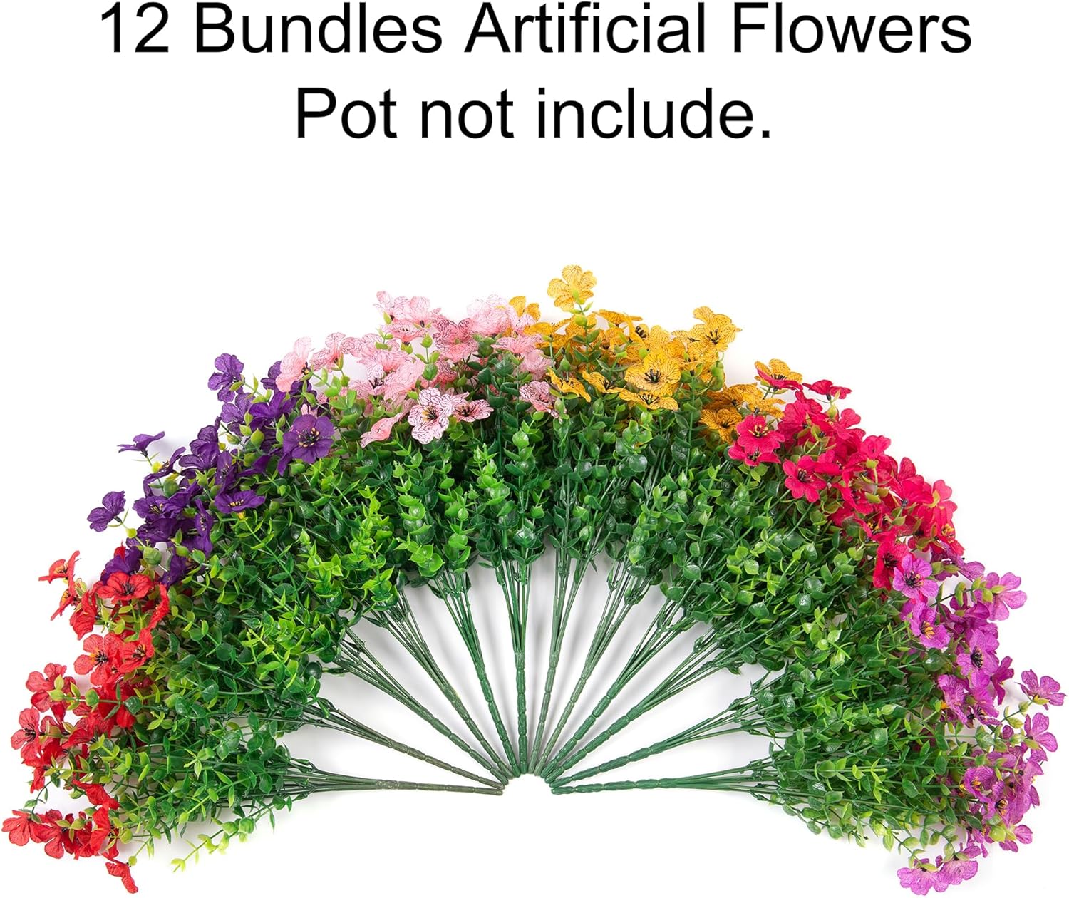Artificial Flowers for Outdoor Indoor Garden Home Decoration, Faux Flower Daisy with Eucalyptus Leaves Fake Plants Greenery Boxwood Porch Patio, 12 Bundles (6 Multicolor)